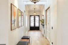 06 large mid-century modern framed glass pendant lamps bring so much light that two are enough for the whole hallway