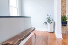 10 a sleek live edge bench with hot pink hairpin legs will make a stylish statement in your eclectic and quirky home