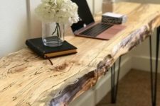 11 a sleek live edge desk with hairpin legs features two trends in one and can be also used as a console table