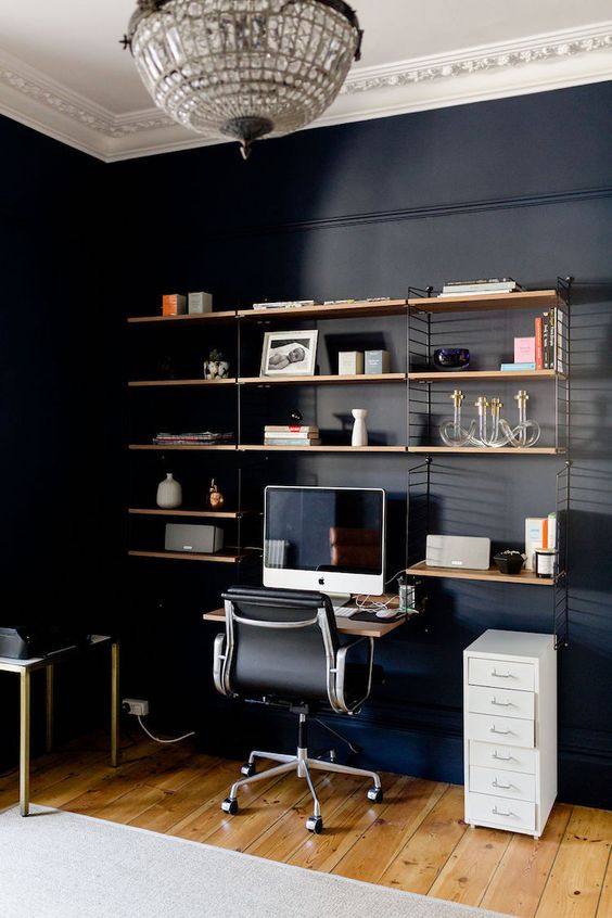 midnight blue walls are amazing for those who love moody colors but don't want to use black