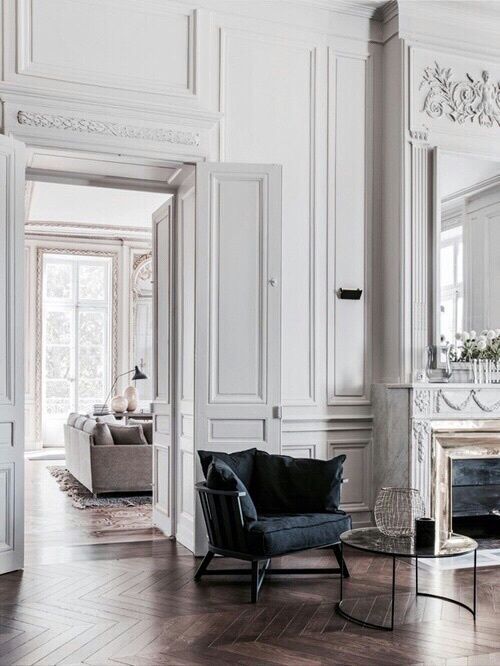molding can be placed on the walls, doors and even to accent the ceiling to make the space more refined