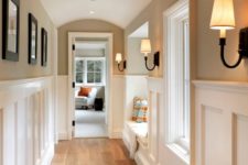 16 built-in lights paired with elegant retro wall sconces brign much light and make the space welcoming