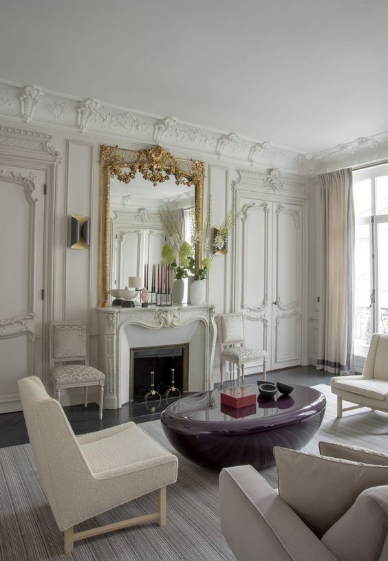 molding on the walls, doors, ceiling trim and even to highlight the fireplace is a very elegant option