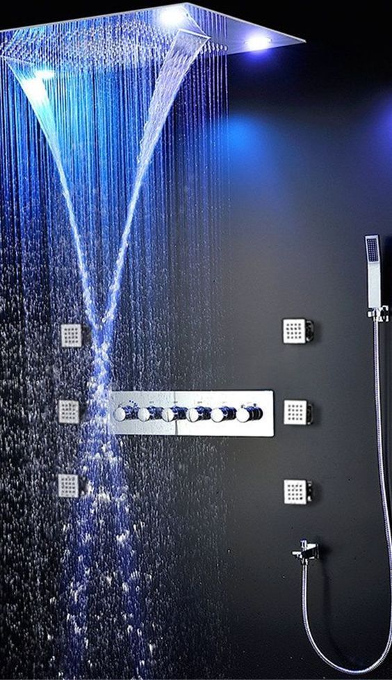 such a modern shower design with lights and various water regimes is a gorgeous option for your luxurious bathroom