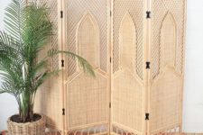 26 a beautiful cane and rattan wooden screen will perfectly fit a boho space