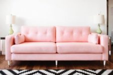 02 a chic mid-century modern hack of an IKEA Karlstad sofa in pink will brighten up your space