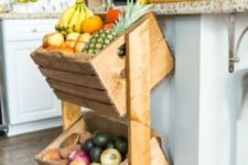 02 a comfy shelving unit with crates is dieal for kitchens – store your veggies and fruits here, at hand
