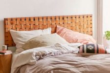 02 a woven amber leather headboard add a colorful touch, a pattern and a texture and perfectly fits a boho bedroom