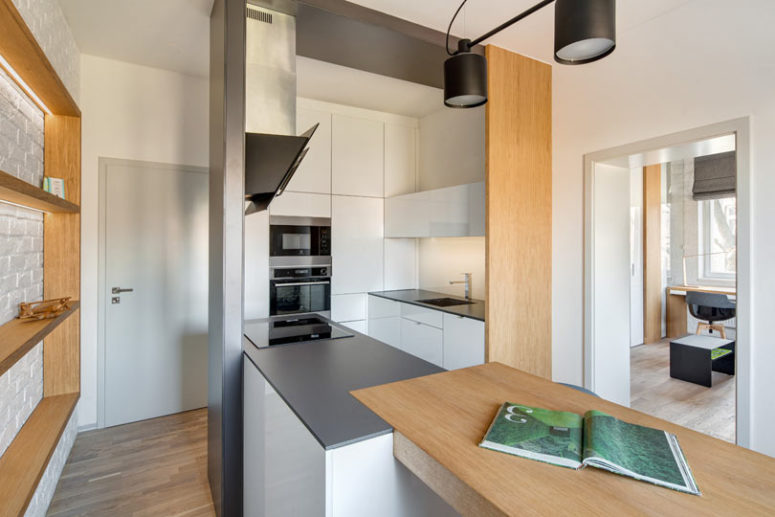 The light fixtures are minimalist and basic not to distract attention from the design of the apartment The light fixtures are minimalist and basic not to distract attention from the design of the apartment