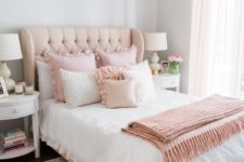 05 a blush wingback headboard makes the bedroom look cuter and more girlish, blush accents highlight it