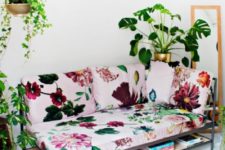 09 an IKEA Ekebol couch hack with bright floral print fabric is an amazing idea for a summer living room