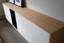 11 a chic contemporary floating credenza of IKEA Metod and Tutema cabinets plus a light-colored wooden cover