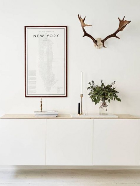 IKEA Besta units with a wooden countertop will be a great floating credenza for a living or dining room