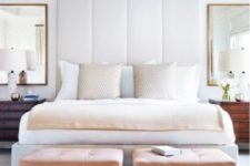 18 a modern upholstered headboard in cream makes a statement and catches all the eyes