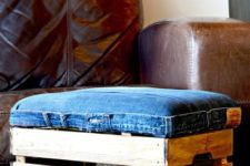 19 a crate denim ottoman on casters is a fun idea to add a rustic feel to the space