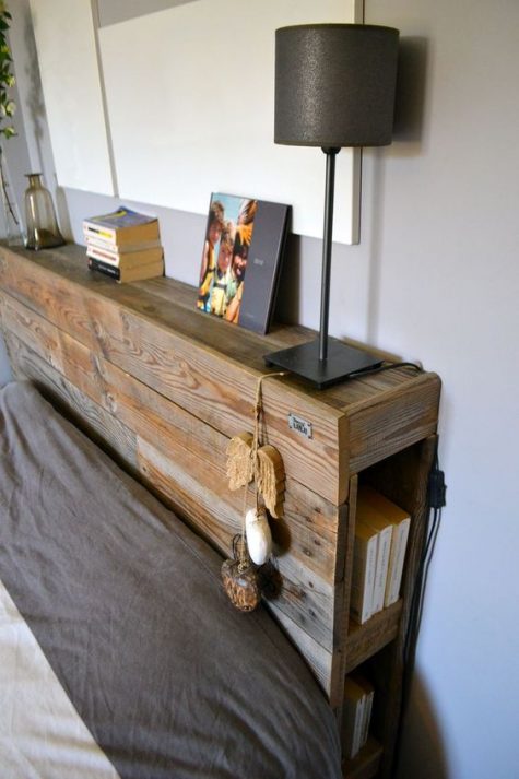 a pallet headboard with storage is a great rustic meets industrial idea for your bedroom