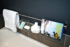 24 an Ikea Grundtal rail plus some containers can be used as a cool and simple shower caddy