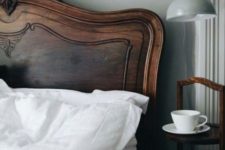 26 an elegant rich stained carved wooden headboard with chic detailing is a timeless idea with a stylish feel