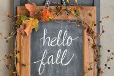 a chalkboard sign is a budget friendly idea for fall decor