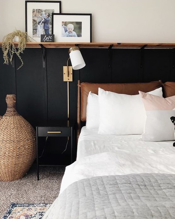 a stylish leather cushion headboard will add warmth, coziness and a catchy look and will make reading here relaxing