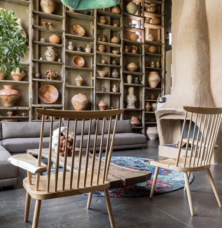 There's also a hearth here that matches the clay collection and the furniture here is contemporary simple