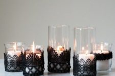 19 black lace candleholders are an elegant and chic craft for Halloween, they can be crafted in two minutes