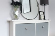 11 a grey IKEA Hemnes hack with mercury glass knobs for a contemporary entryway with lack of space