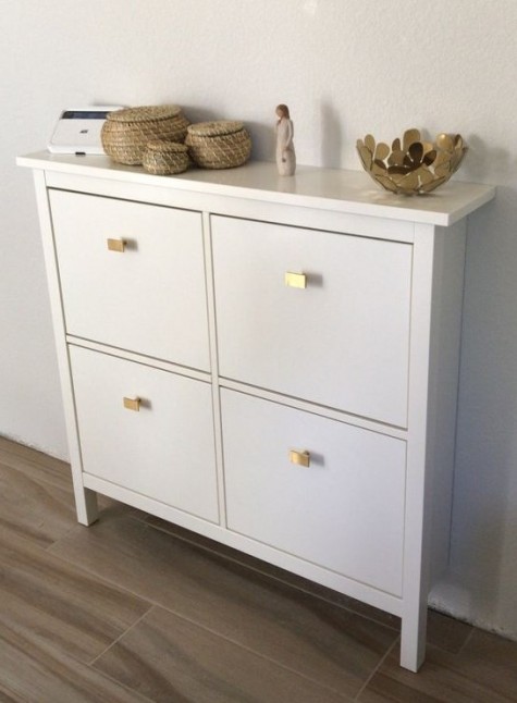 update a simple IKEA Hemnes shoe cabinet with stylish geometric pulls liek these ones for a bright modern look