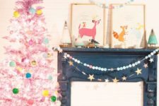15 a hot pink tinsel Christmas tree with lights and colorful ornaments is a bright touch for your holiday space