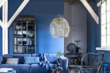 17 a beautiful classic blue living room with walls and a sofa plus grey touches for a chic and cool look
