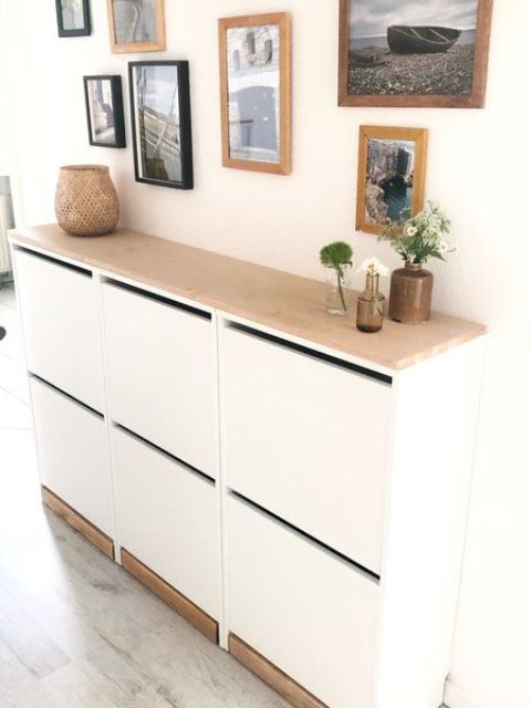 a cool IKEA Bissa hack with a shared countertop and some wooden touches is a lovely idea for a modern space