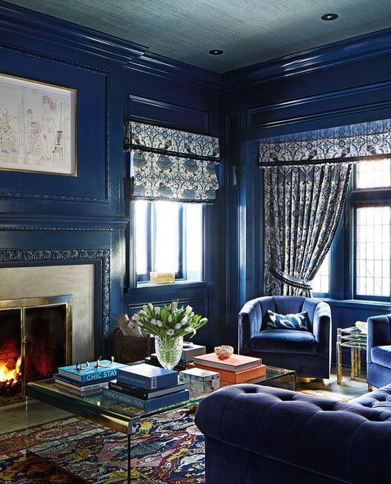 a bright blue space done in classic blue, the color of 2020, and navy and in refined classic style