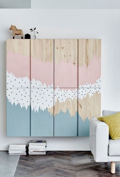 IKEA Ivar cabinets painted and attached to the wall become creative kids' toy storage