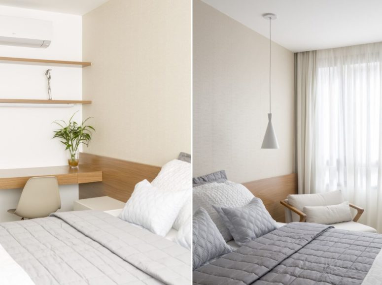 Although small, the bedroom looks and feels bright and airy as well as very cozy