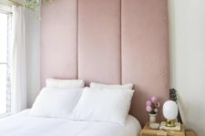 14 a statement blush pink upholstered headboard is a tender and sweet statement that takes over the whole space