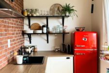 15 a bright red fridge brings color to the space and makes it fun, bright and welcoming