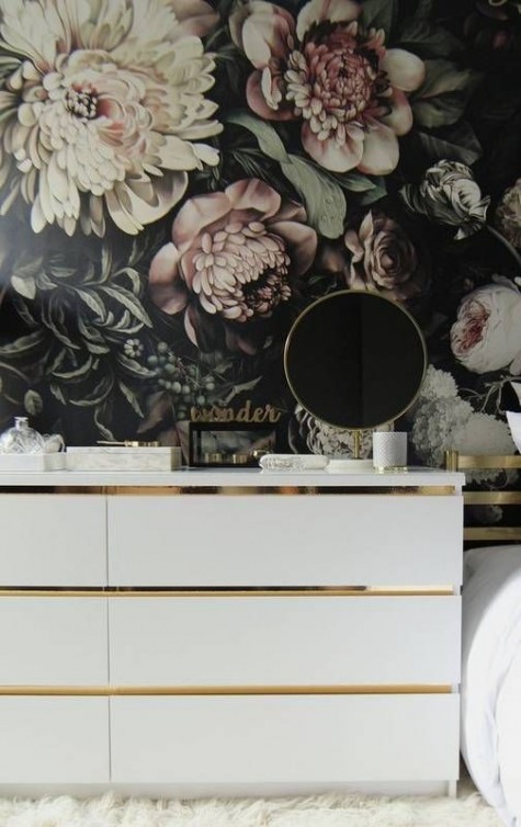IKEA Malm dresser spruced up with simple gold contact paper looks glam and chic