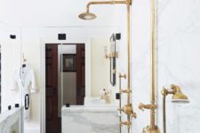 37 vintage brass fixtures stand out in a neutral bathroom and make it much more refined and chic