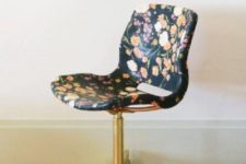 07 a basic IKEA office chair reupholstered with moody floral fabric and gold spray pinted base and legs