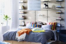 09 an IKEA Mandal headboard hacked with shelves for open storage is a very practical idea