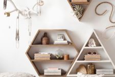 11 geometric wall-mounted shelves can be not only storage units but also cool decor items, too