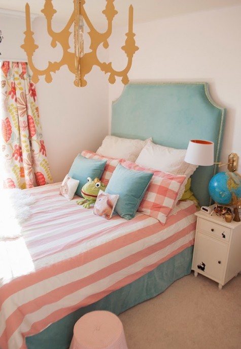 DIY headboard hack with Sanela curtains and decorative nails is a classi idea that works for many bedrooms