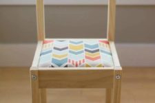 14 an IKEA Latt chair with a soft seat made of foam and bright printed fabric to make the piece more comfortable