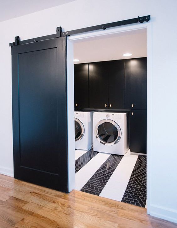 a barn-like sliding door looks great in black