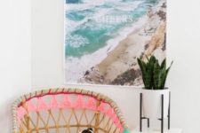 18 an IKEA Rattan chair hacked with colorful yarn and tassels is a veyr easy and fast craft that will give your chair for a boho feel