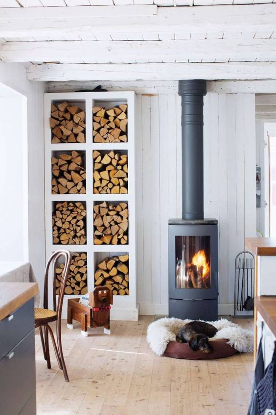 Minimalist Scandinavian Wood Burning Stove with Simple Decor