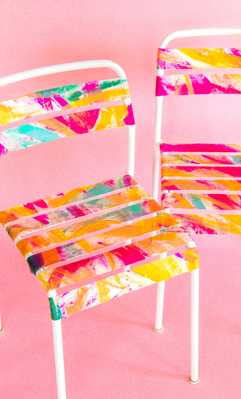 simple outdoor IKEA chairs painted bright watercolors for summer   they will bring much color to your space
