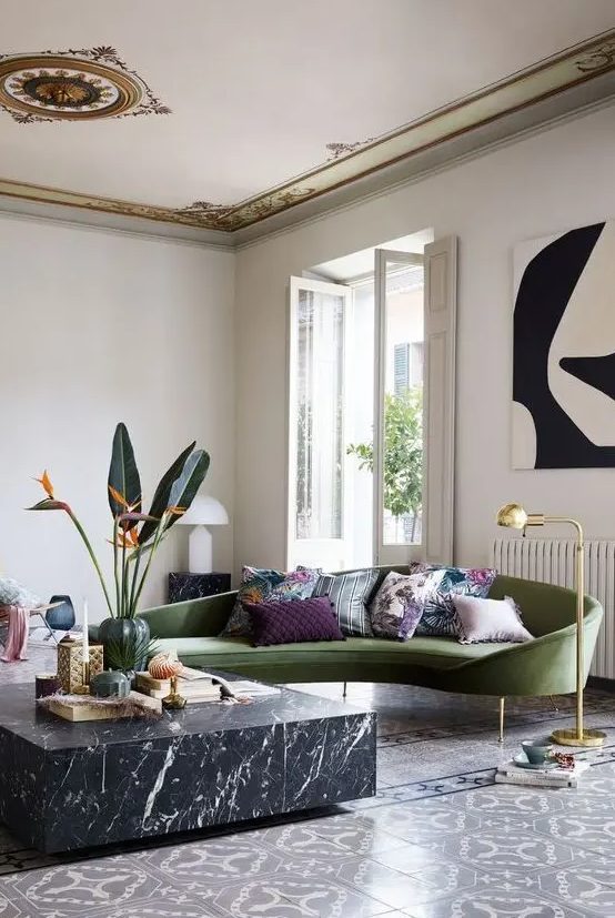 Green curved sofa deals