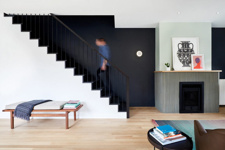 almost black and white living space design The spaces are mostly done in black and white, with some touches of other shades - pastels or soem brights