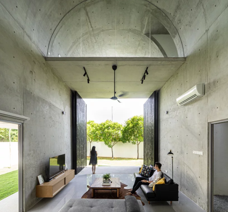 The contemporary design is continued indoors, too, with simple furniture and all concrete everything The contemporary design is continued indoors, too, with simple furniture and all concrete everything